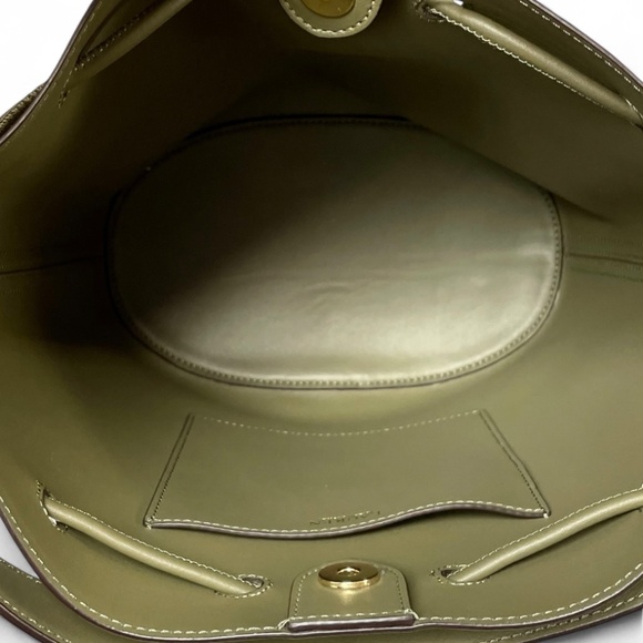 Lauren Ralph Lauren Andie Drawstring Leather Bucket Bag Olive Green - Picture 13 of 14